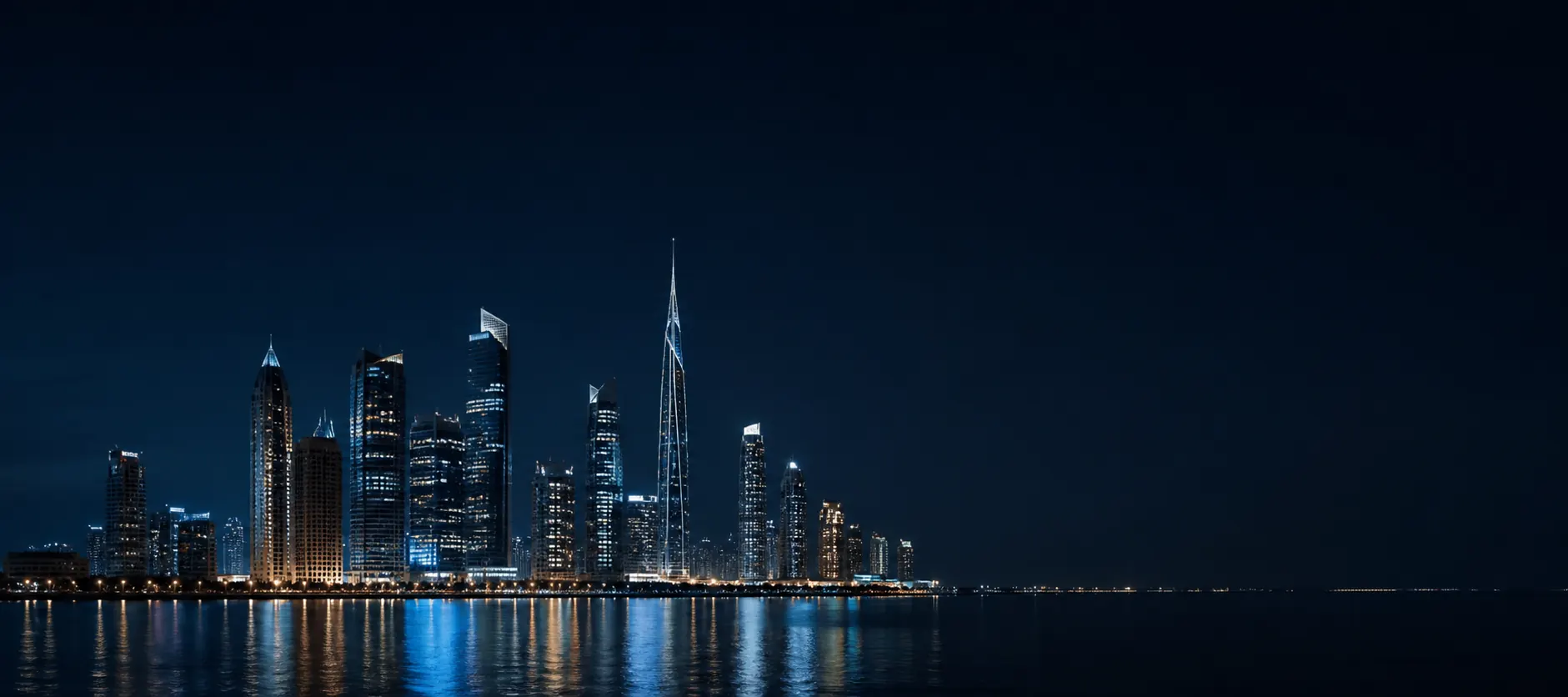 Contemporary Gulf business skyline at night